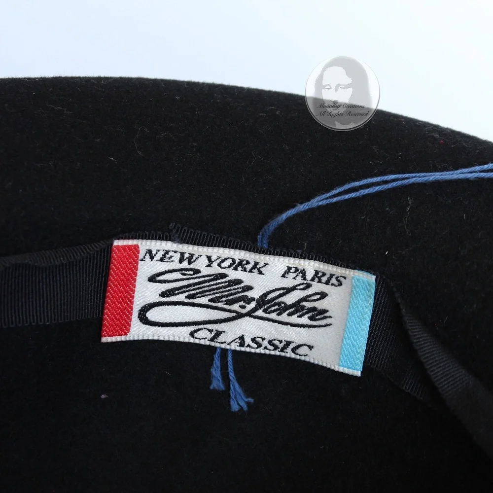 Mr. John Hat Breton Black Wool Felt Embellished Sequins Bow Formal Vintage 60s